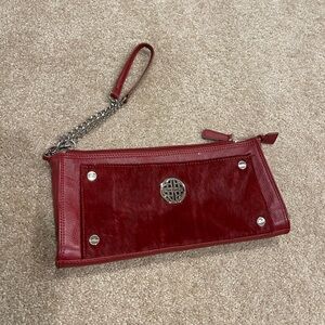 Kate Landry burgundy clutch. Leather and cow hide.